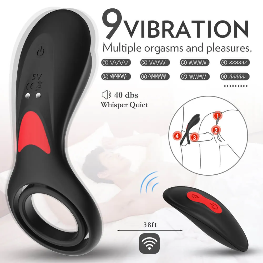 3in1 Double Loops Multiple Vibrating Cock Ring Handheld Massager