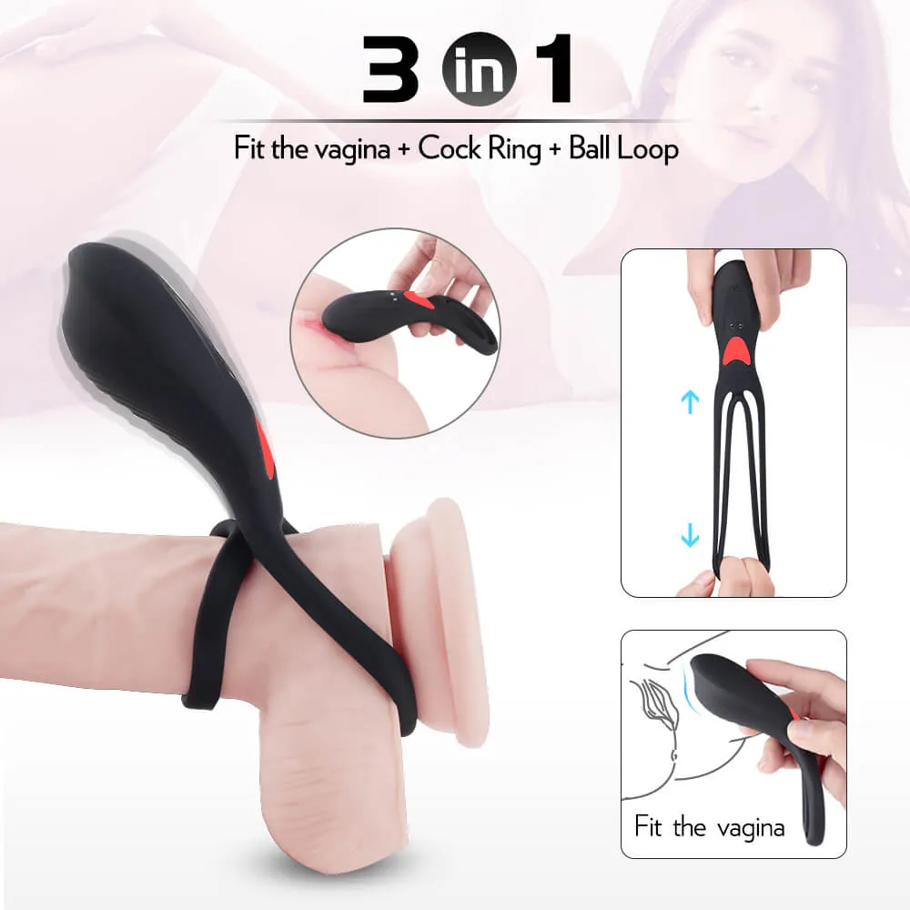 3in1 Double Loops Multiple Vibrating Cock Ring Handheld Massager