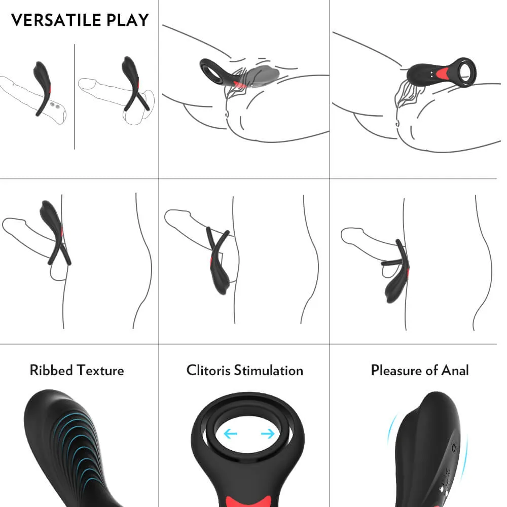 3in1 Double Loops Multiple Vibrating Cock Ring Handheld Massager