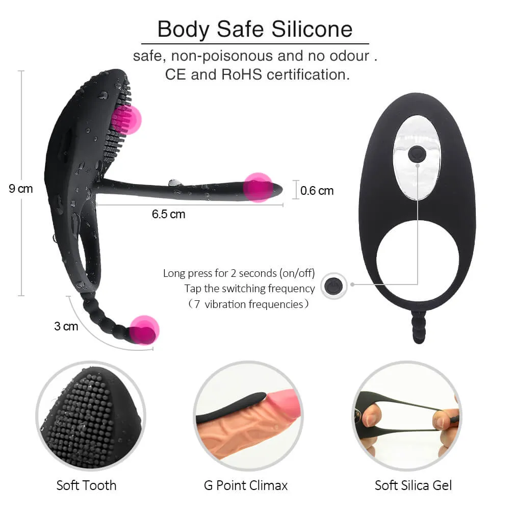 7 Kinds Vibrating Modes Penis Ring Anus Pussy Vibrator Toy For Men