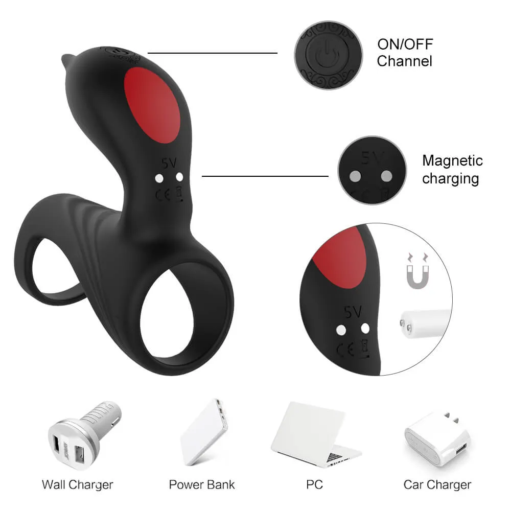 9 Vibration Modes Dual Loops Cock Ring Portable Electric Massage Toy