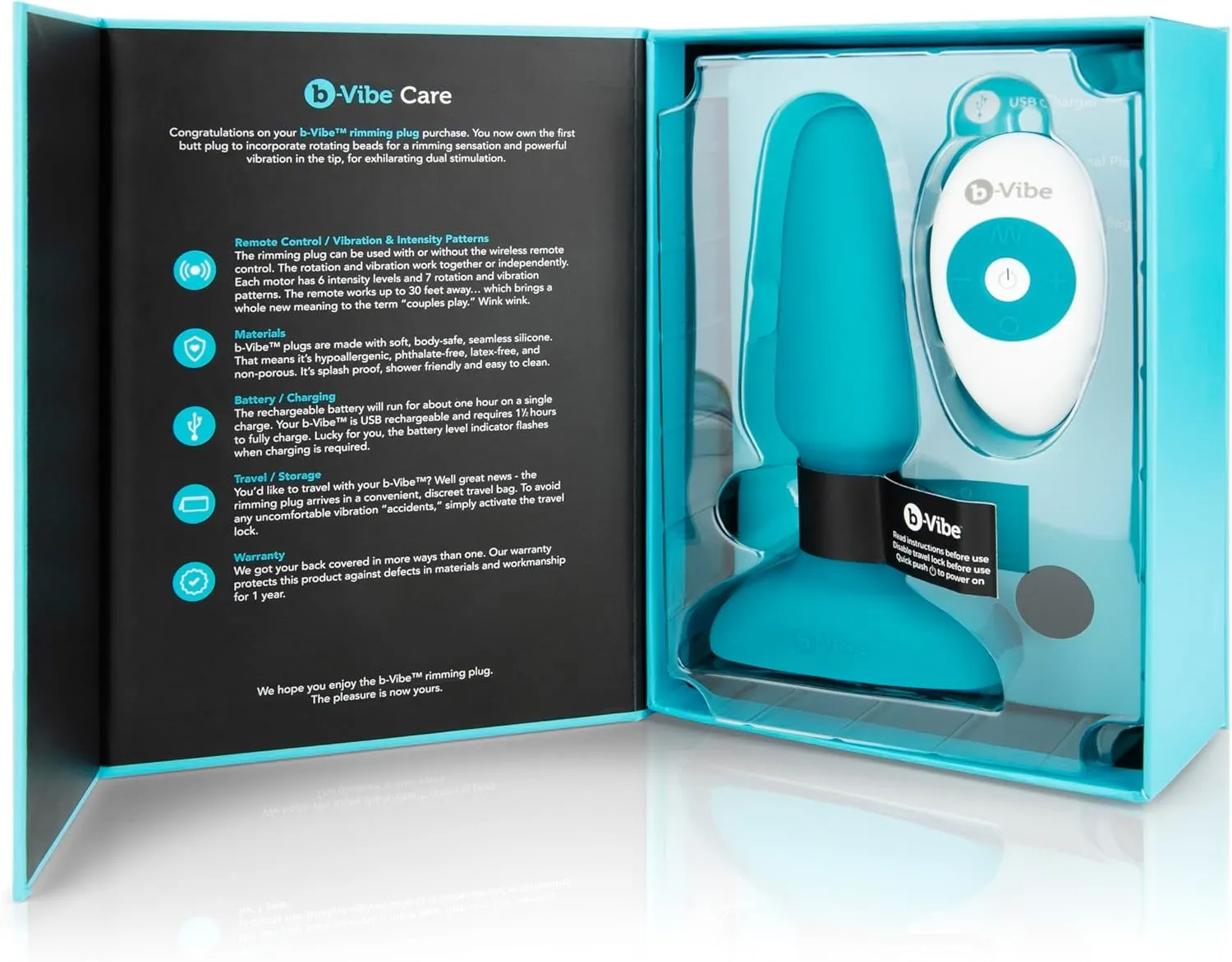 B-Vibe Rimming Plug 2 Teal Vibrating Silicone Anal Remote Control Sex Toy