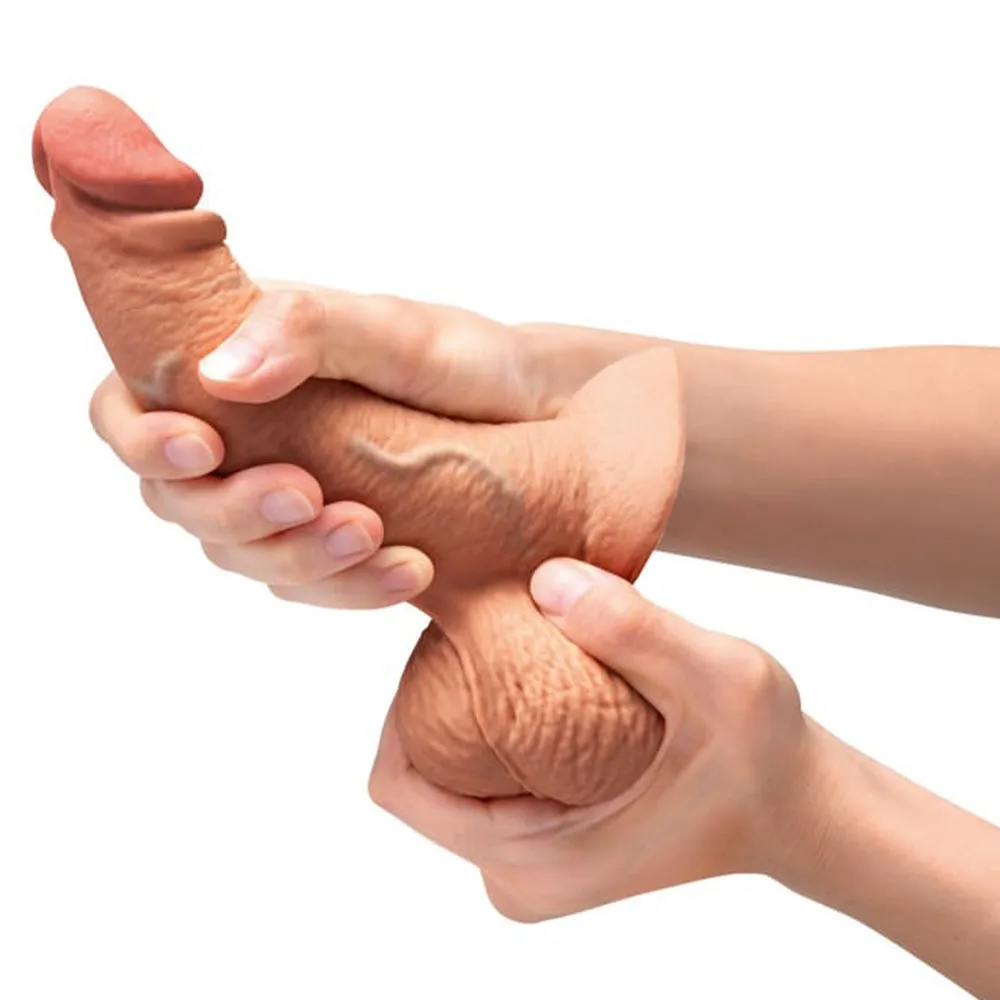 B-Vibe Slipskin Realistic Silicone Dildo-6.5 Curved Mocha