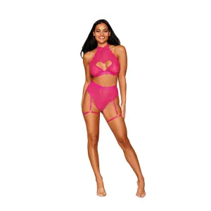 Dreamgirl Stretch Lace Bralette and Garter Panty Set Peony O/S