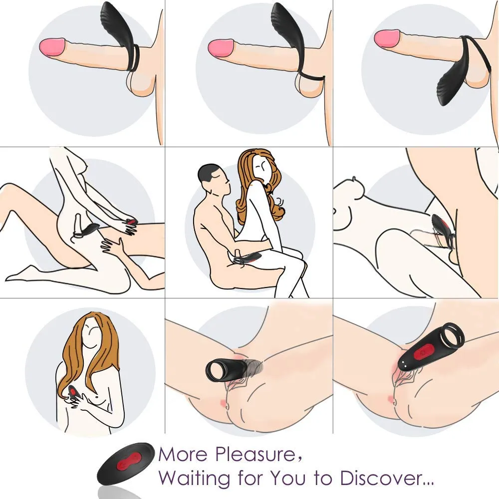 Dual Vibrating Penis Ring Silicone Vibrator Sex Toy For Men
