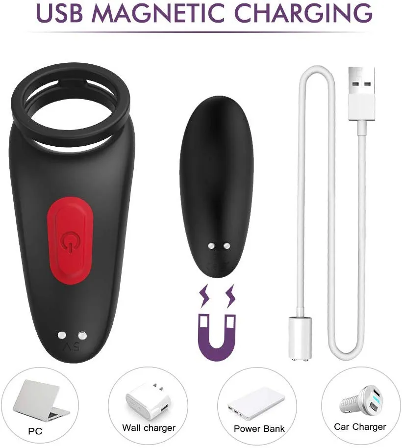 Dual Vibrating Penis Ring Silicone Vibrator Sex Toy For Men