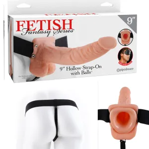 Fetish Fantasy Series 9 in. Hollow Strap-On with Balls Light/Black