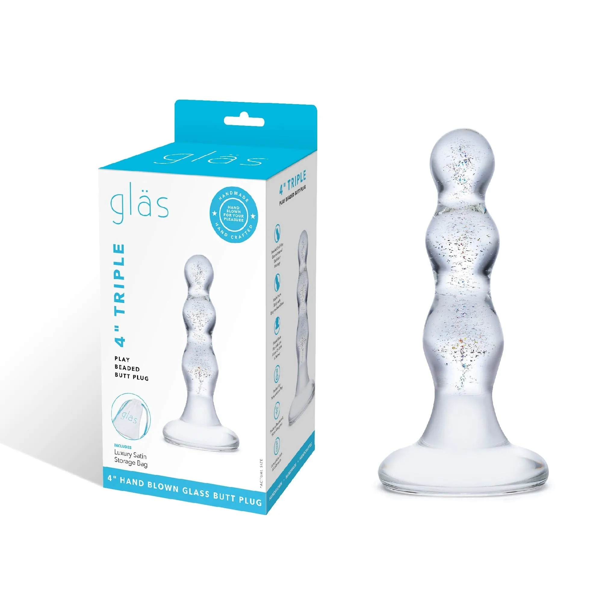 Glas - Triple Play Beaded Butt Plug 4 (Clear)