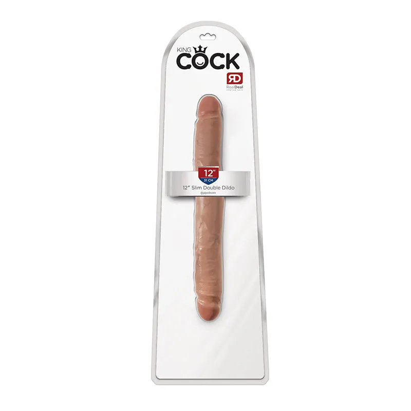 King Cock 12 in. Slim Double Dildo Realistic Tan
