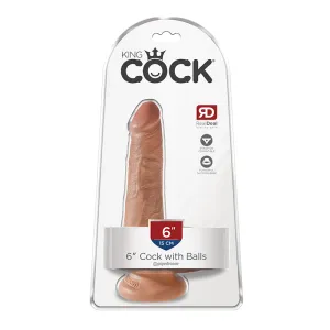 King Cock 6 in. Cock With Balls Realistic Suction Cup Dildo Tan