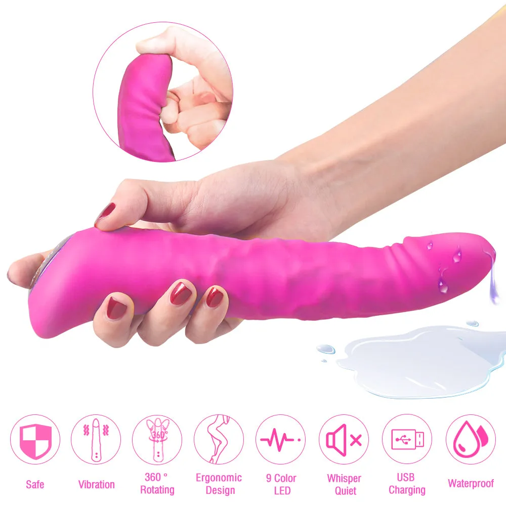 Kings Veined ROTATING G Spot Vibrator Silicone Vibrating Dildo USB Sex Toy