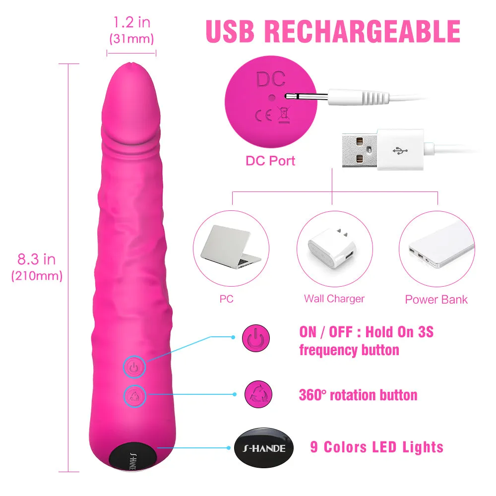 Kings Veined ROTATING G Spot Vibrator Silicone Vibrating Dildo USB Sex Toy