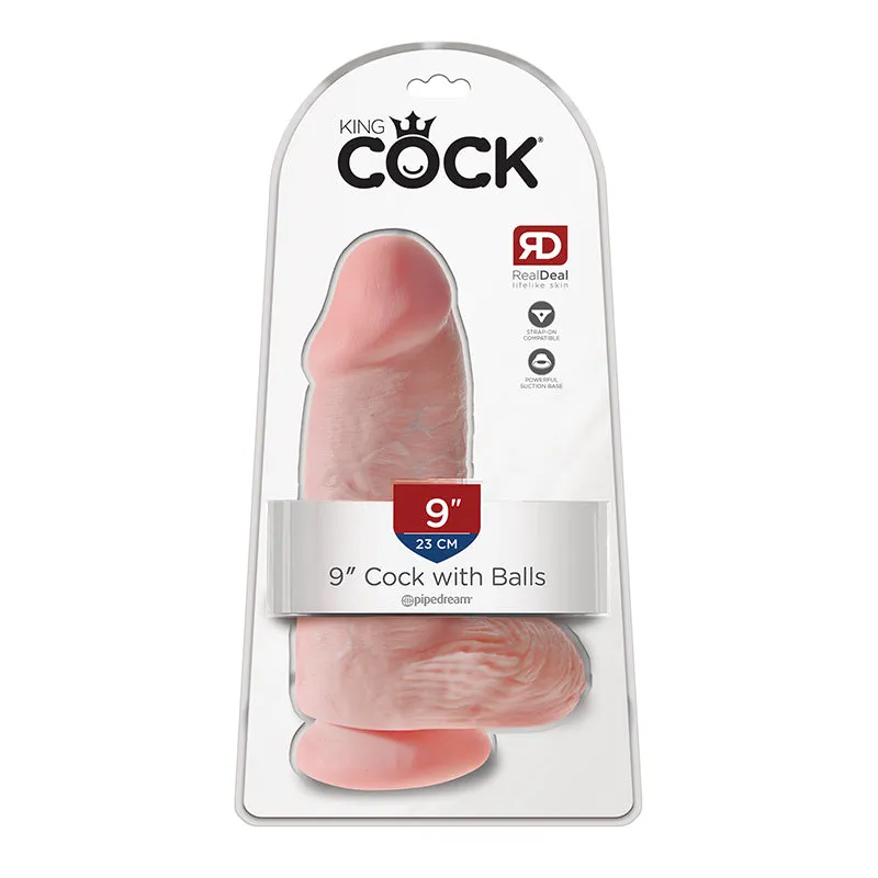 Pipedream King Cock Chubby 9 in. Cock With Balls Realistic Suction Cup Dildo Beige