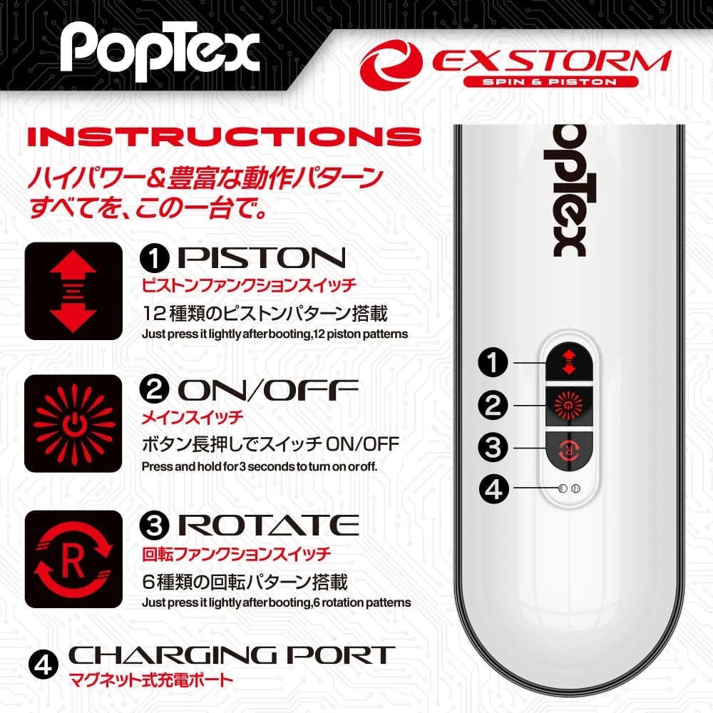 Poptex - Ex Storm Spin and Piston Double Motor Electric Masturbator (White)