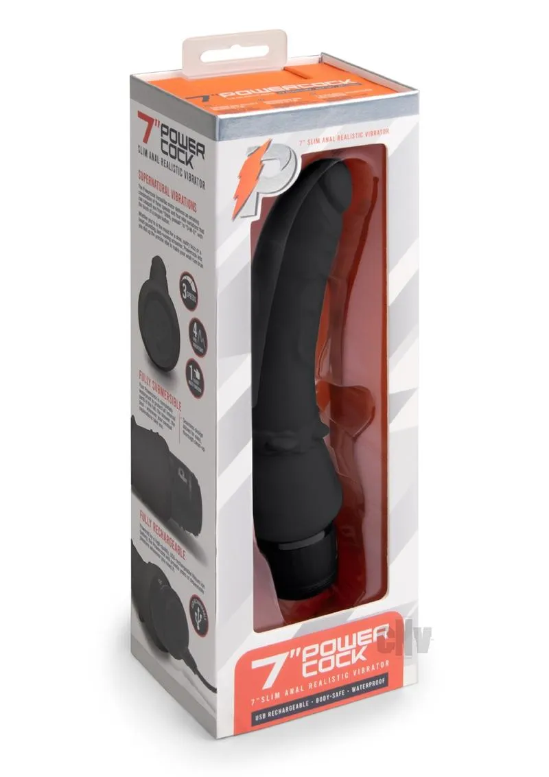 Powercocks 7'' Slim Anal Realistic Vibrator - Black