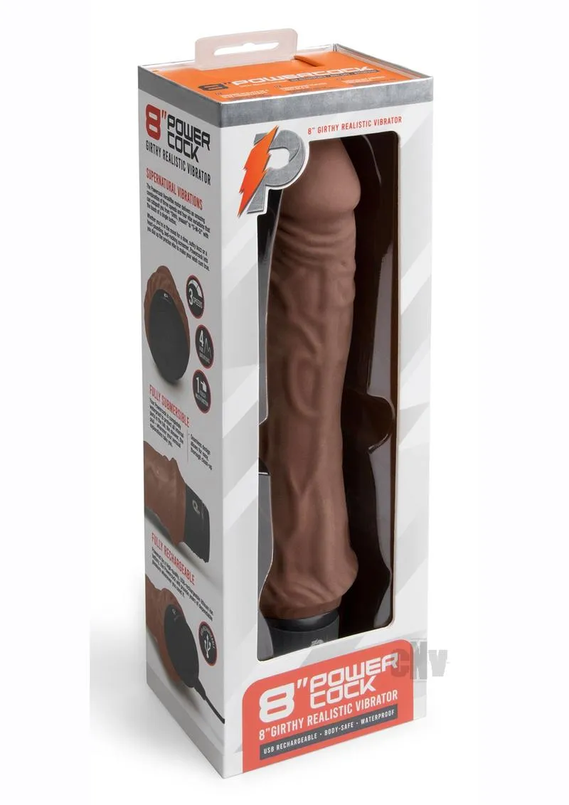 Powercocks 8'' Girthy Realistic Vibrator - Dark Brown
