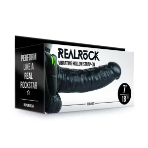 REALROCK Vibrating Hollow Strapon   Balls - 18cm Black
