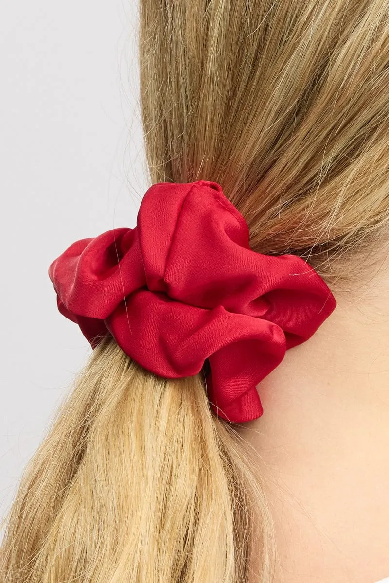 Red Oversized Satin Scrunchie