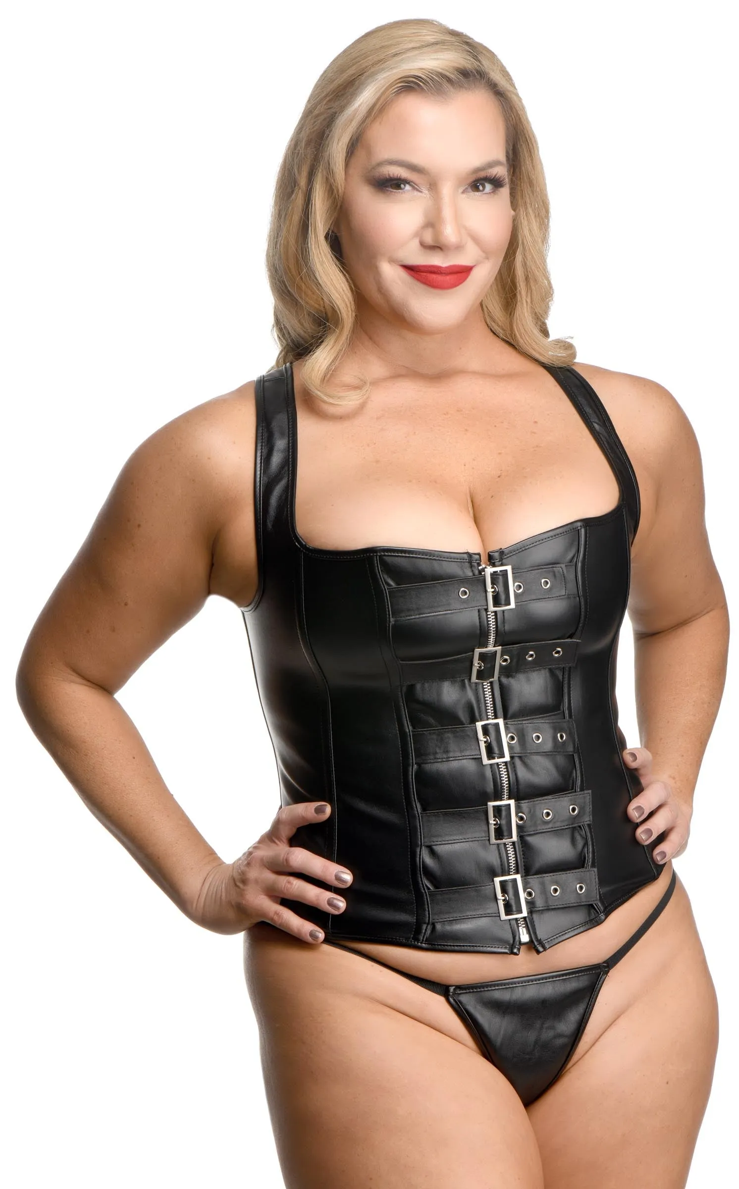 Strict Lace-up Corset Vest w/Thong Black X-Large
